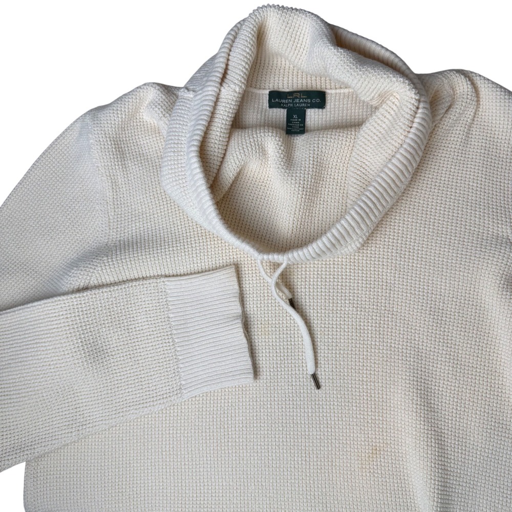 Lauren Ralph Lauren Cowl Neck‎ Sweater Womens XL Cream Good Waffle Knit LRL
